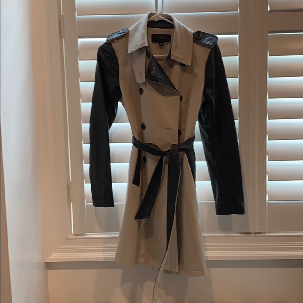 Transitional trench- leather sleeves and detail